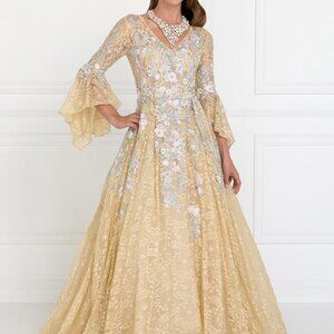 NEW WEDDING BRIDAL V-Neck Lace Short Sleeve Prom Dress GSGL1592